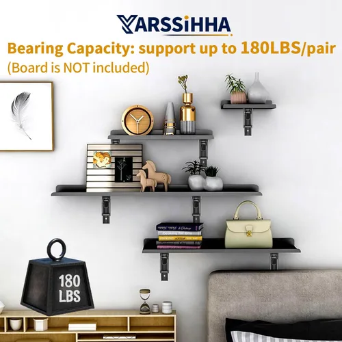 Vista 5 de Yarssihha Soporte plegable de estante de 8 pulgadas, paquete de 2 soportes plegables resistentes montados en la pared, soportes plegables de metal