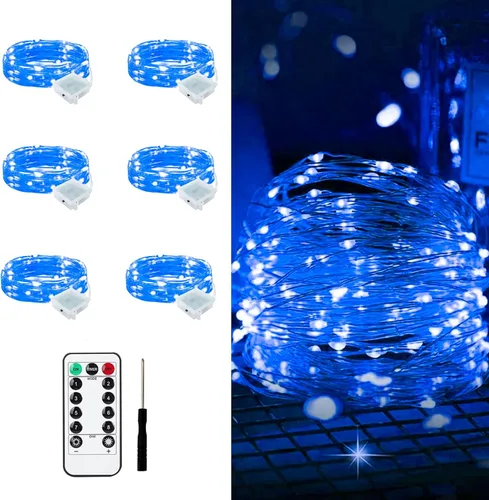 Vista 73 de Aogist Paquete de 24 luces de hadas, 3 modos, 2,1 metros, 20 luces LED, impermeables, cable plateado, funcionan con pilas, mini luces de alambre