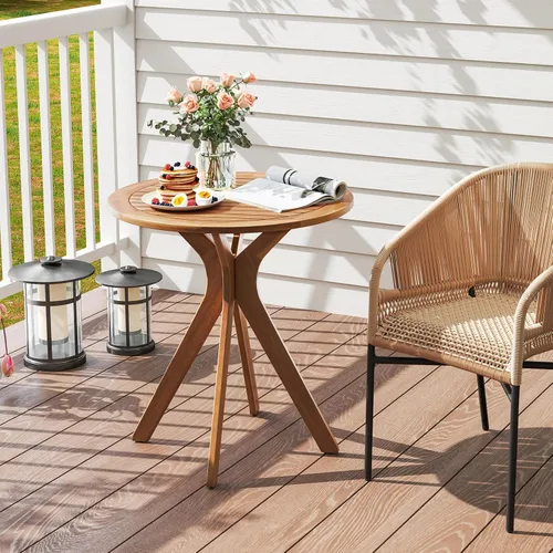 Vista 2 de Tangkula - Mesa bistró de madera de acacia de 27.5 pulgadas, mesa redonda de madera con base en X, mesa de bistró lateral de café para jardín, patio