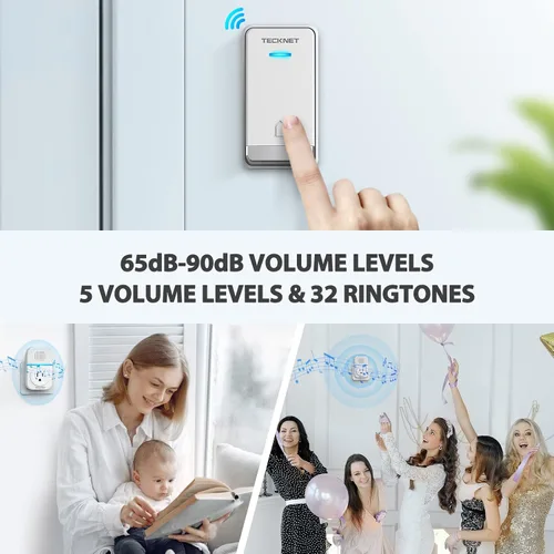 Vista 12 de TECKNET Timbre inalámbrico, timbre de puerta enchufable, timbre impermeable IP66, timbre de puerta inalámbrico de 1300 pies, timbre de puerta