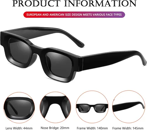 Vista 8 de AIEYEZO Lentes de sol rectangulares gruesos y modernos para mujeres y hombres estilo retro de los años 90 cuadrados polarizados