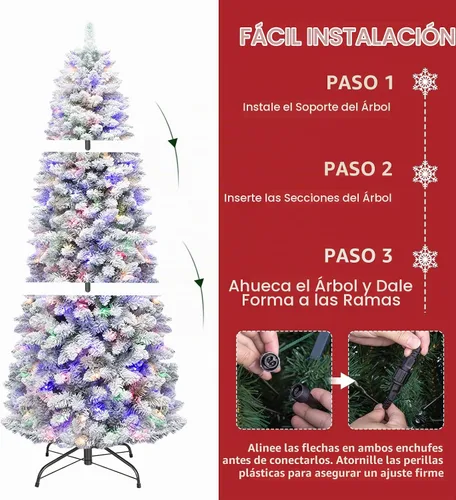 Vista 5 de Hykolity Árbol de Navidad flocado delgado preiluminado de 7.5 pies con 240 Doble color flocado