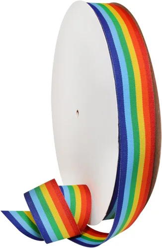 Vista 7 de Morex Ribbon Cinta decorativa a rayas de grogrén de poliéster, arco iris, 5/8 pulgadas