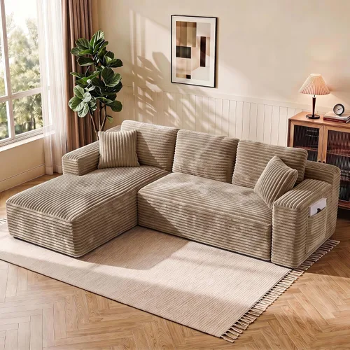 Vista 27 de WINBOY Sofás deshuesados en forma de L de 106 pulgadas para sala de estar, cómodo sofá modular de pana comprimido con bolsillo lateral, Chiase