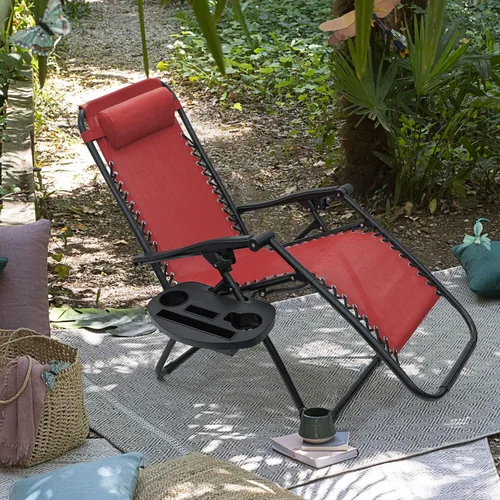 Vista 4 de KaiMeng - Sillas plegables de gravedad cero para patio al aire libre, silla reclinable ajustable con almohadas y portavasos para playa, juego de 2