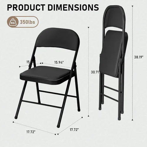 Vista 2 de SEALAMB Paquete de 10 sillas plegables negras con asientos acolchados y cojín, sillas plegables de metal duradero para bodas y fiestas, sillas