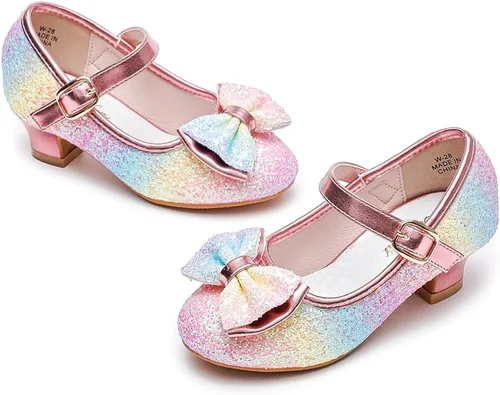 Vista 7 de Walofou Zapatos de vestir para niñas de flores, zapatos de tacón para fiesta de boda, zapatos planos de princesa Mary Jane para niños pequeños