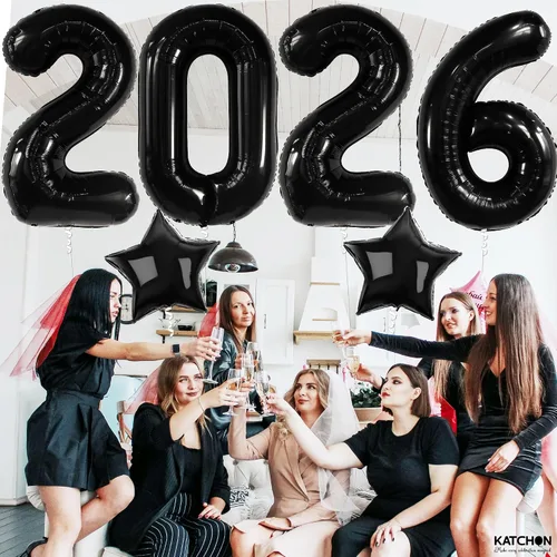 Vista 8 de Katchon, Globos gigantes negros grandes 2026 – 42 pulgadas Globos de graduación 2026 con globos de estrella negra para decoraciones de graduación