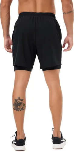 Vista 5 de Pantalones cortos deportivos 2 en 1 para hombre, de secado rápido, 5 pulgadas, ligeros, con forro y bolsillos