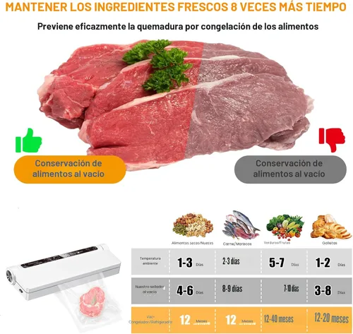 Vista 7 de Máquina selladora al vacío para alimentos, succión fuerte de 75 KPA, modos húmedo/seco, 20 bolsas de sellado al vacío para alimentos, temporizador
