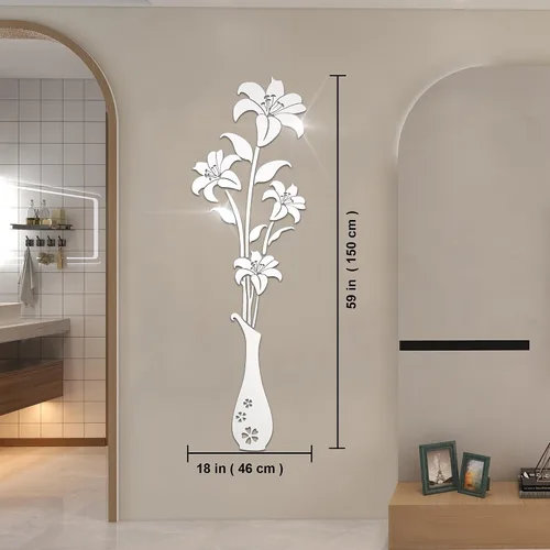 Vista 2 de HNVNER Calcomanías de pared de espejo, calcomanías de pared de flores 3D, murales para sala de estar, dormitorio, decoración de paredes de bricolaje