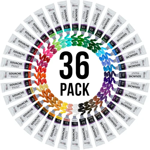 Vista 4 de U.S. Art Supply Juego profesional de pintura gouache de 36 colores en tubos grandes de 18ml y rueda de mezcla de colores - Tubos de pintura gouache