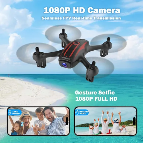 Vista 2 de Drones para niños de 8 a 12 años, dron con cámara 1080P para niños y adultos, FPV Drone con 2 baterías, mini dron con foto de gestos, cuadricóptero