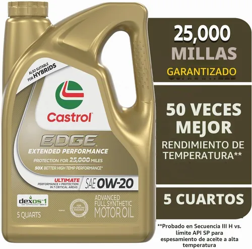 Vista 3 de Castrol EDGE Extended Performance 0W-20 Advanced Full Syn Motor Oil 5 Qt