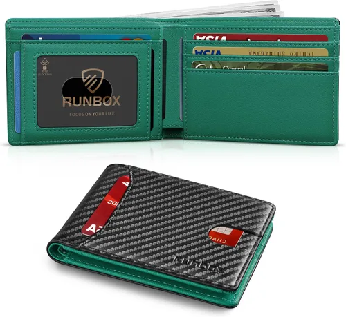 Vista 15 de RUNBOX Cartera delgada para hombre, 11 ranuras para tarjetas de crédito, de cuero, con bloqueo RFID, pequeña, delgada, plegable, minimalista 0 negro