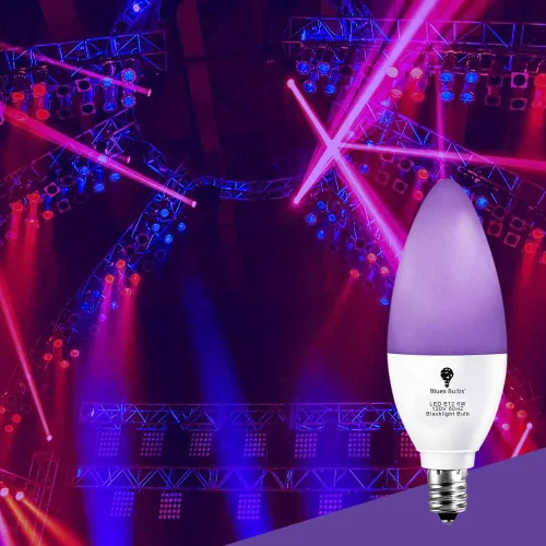 Vista 6 de Paquete de 2 bombillas LED negras, 6 W, E12, nivel de bombilla de luz negra, 385-400 nm, pintura corporal, que brilla en la oscuridad, bombilla LED
