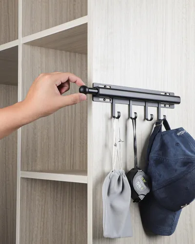 Vista 8 de BaiNong Barra de valet de 12 pulgadas para armarios Barra de valet extraíble para armario Deslizante en negro Barra de colgar extraíble para ropa