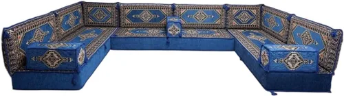 Vista 30 de arabicsofa Sofá en forma de U de estilo árabe para el suelo – Juego de Majlis hecho a mano – Sofá de estilo bohemio