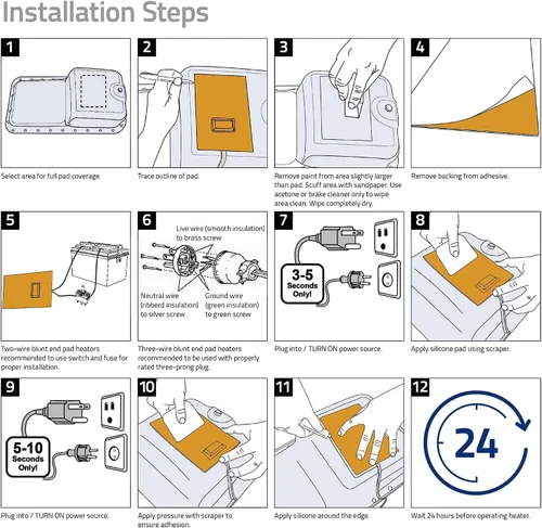 Vista 5 de Zerostart 3400052 Calentador de almohadilla de silicona pequeño depósito y calentador de líquido hidráulico, 4 x 4 pulgadas 12 voltios 125 vatios