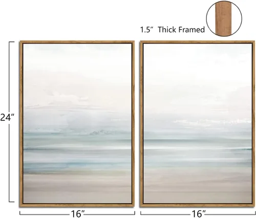 Vista 2 de Gardenia Art - Lienzo enmarcado para decoración de pared, diseño de playa costera, lienzo abstracto, pintura de paisaje oceánico moderno