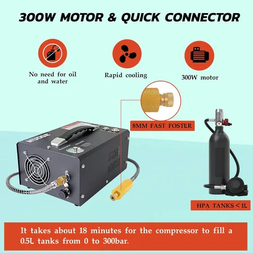 Vista 4 de Pcp Compresor de aire, 4500Psi 30Mpa Auto-Stop Powered by Car 12V DC o Home 110V AC W/Convertidor Paintball/Buceo Tanque Compresor Bomba