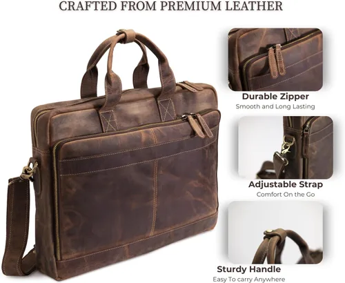 Vista 3 de Leather Messenger Bag for Men - Laptop Case, Office Briefcase, Computer Satchel for Laptops