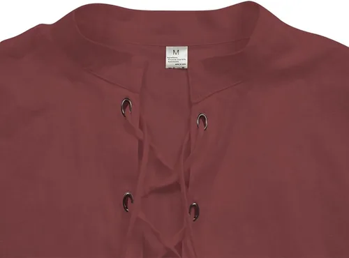 Vista 5 de Camisa de algodón y lino con cordones para hombre, camisa pirata, top de verano