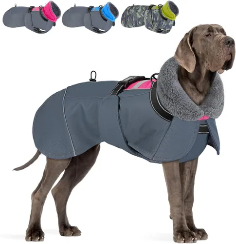 Vista 8 de SlowTon Abrigo de invierno para perro, resistente al viento, 3 capas de forro polar grueso y cálido, chaqueta para perro para clima frío, ropa Azul