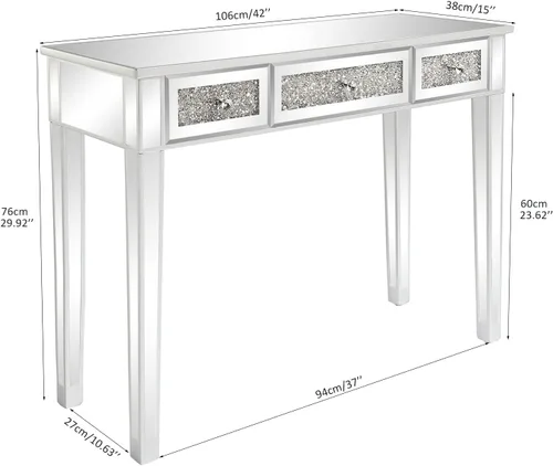 Vista 2 de Mesa consola de sofá con espejo con cajones, escritorio de maquillaje, mesa de tocador, mesa auxiliar moderna para sofá para entrada/pasillo, mesa