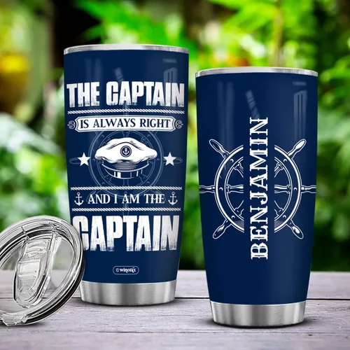 Vista 2 de winorax Vaso de capitán personalizado de 20 onzas, 30 onzas, acero inoxidable, aislado, taza de viaje para café, con tapa, cumpleaños, Navidad, Día