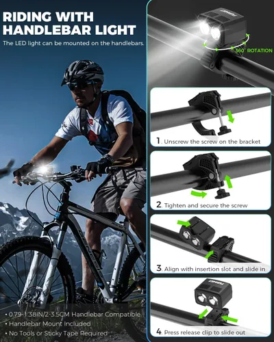 Vista 6 de Luz de Casco LED Faro de Bicicleta Recargable Luz de Casco de Bicicleta IP65 Impermeable 1000 Lúmenes 5 Modos de Iluminación Luz de Casco