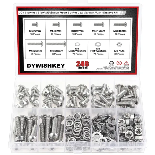 Vista 15 de DYWISHKEY - Juego de 566 piezas M2x 4/6/8/10/12/16/20mm tornillos de cabeza de botón, kit de tuercas y arandelas, tornillos M2, acero inoxidable 304