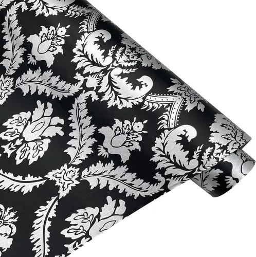 Vista 8 de Yifely SimpleLife4U - Revestimiento decorativo de papel de damasco plateado para cajones de estantes, color negro, para despegar y pegar, 17 x 118