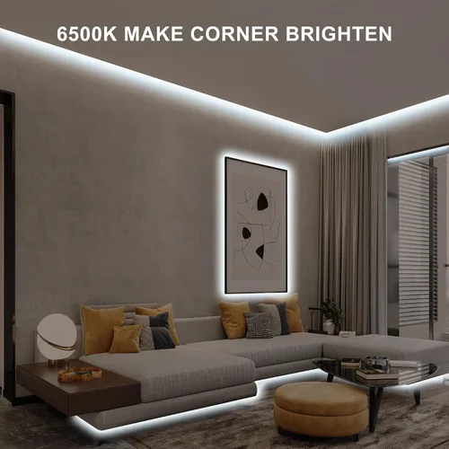 Vista 2 de Tira de luz LED COB de 16.4 pies con control remoto, 6500K Ra93+ regulable luz diurna brillante blanca tira de luz LED COB tira de luz blanca