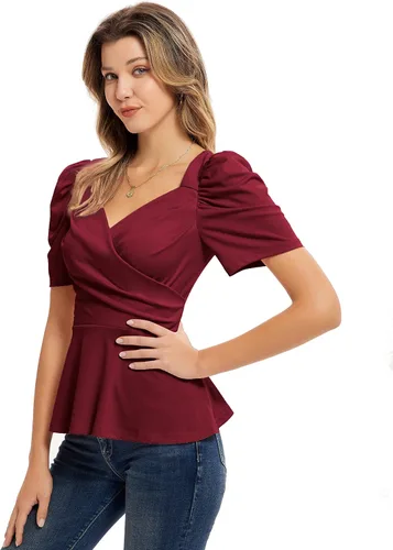 Vista 3 de GRACE KARIN Blusa de verano con cuello en V elegante y manga abombada para mujer