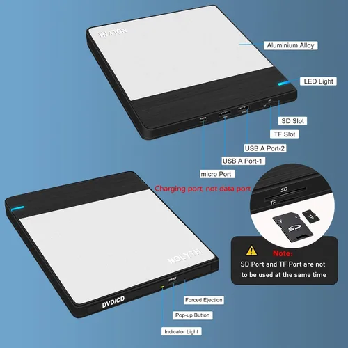 Vista 4 de Unidad externa de CD/DVD para portátil: Graba DVDs y CDs para respaldo de datos de archivos, compatible con M-Discs - Plug & Play para Mac Windows