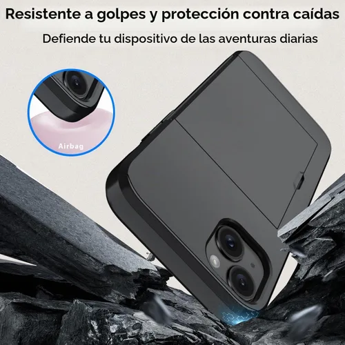 Vista 4 de Qinmay Funda compatible con iPhone 13 con tarjetero, doble capa a prueba de golpes, funda protectora resistente con ranura oculta delgada