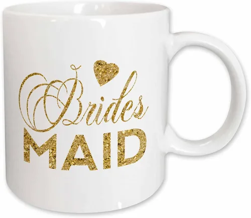 Vista 11 de 3dRose Dama de honor en oro digital falso con un corazón taza de cerámica, 11 oz, negro/blanco