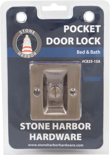 Vista 11 de Stone Harbor Hardware Cerradura de puerta de bolsillo cuadrado premium, función de privacidad, latón antiguo