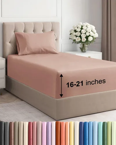 Vista 109 de Juego de sábanas tamaño Queen con bolsillos extra profundos, sábanas transpirables y refrescantes de 4 piezas, ropa de cama de lujo para hotel