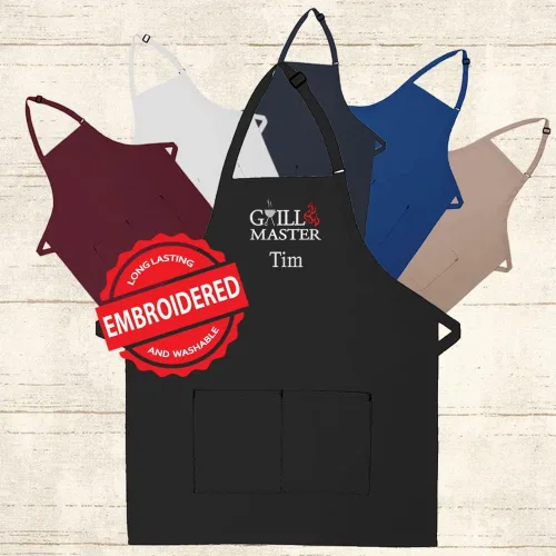 Vista 8 de Delantal bordado personalizado para adultos, hecho en los Estados Unidos, para hombres, mujeres, día del padre, cocina, barbacoa, parrilla, regalo