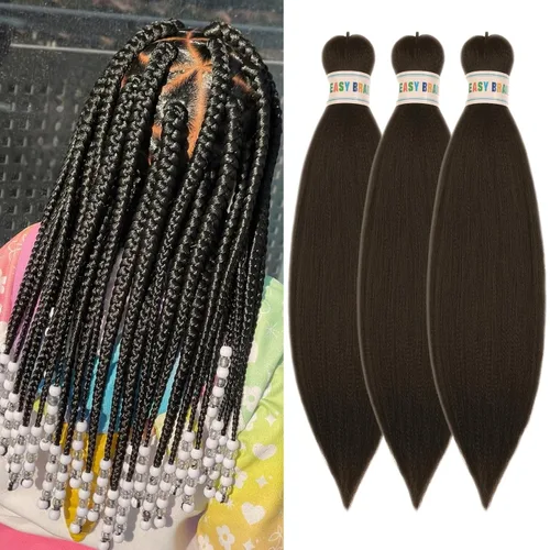 Vista 54 de Pelo corto negro trenzado preestirado de 14 pulgadas para trenzas sin nudos, pelo sintético 1B trenzado para trenzas Bob Box