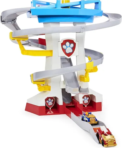 Vista 2 de Paw Patrol Adventure Bay Lookout Tower Playset con 2 vehículos de metal fundido a escala 1:55 (Chase y Marshall): Twin Track Rescue Way, set de 25