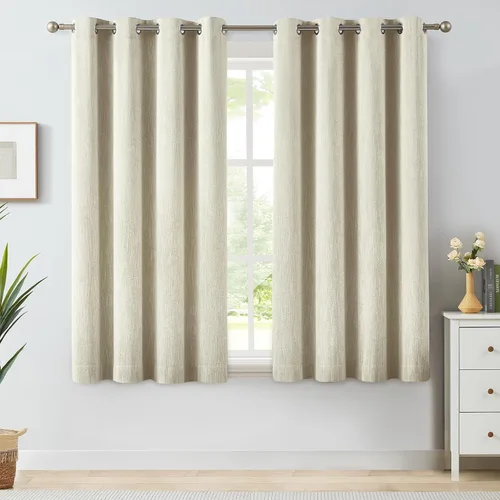 Vista 31 de Melodieux Elegantes cortinas opacas de algodón para oscurecer la habitación, para sala de estar, dormitorio, con aislamiento térmico, paneles