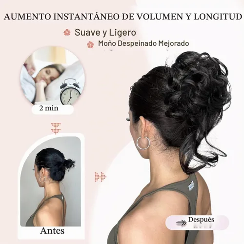 Vista 3 de Extensiones de cabello con clip de pinza para el cabello de moño, accesorios para el cabello para mujer, extensiones de cabello rizado y #8