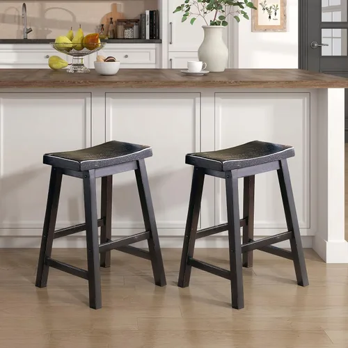 Vista 13 de Lexicon Finnian Saddle - Juego de 2 taburetes de madera maciza, taburetes de cocina para comedor, asientos de silla de mostrador sin brazos, Arena