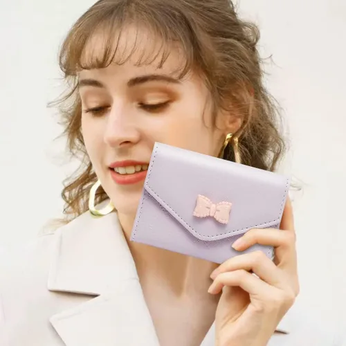 Vista 5 de Sunwel Fashion Cartera plegable pequeña con lazo moderno con ventana de identificación para tarjetas de crédito en efectivo, para mujeres y niñas