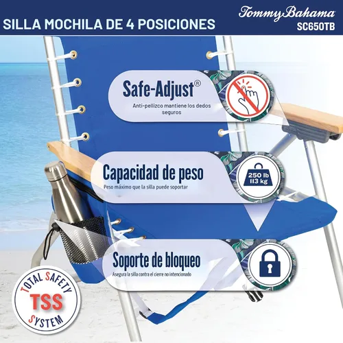 Vista 4 de Tommy Bahama Hi-Boy 17" Seat Height 4-Position Lace-Up Suspension Folding Beach Backpack Chair