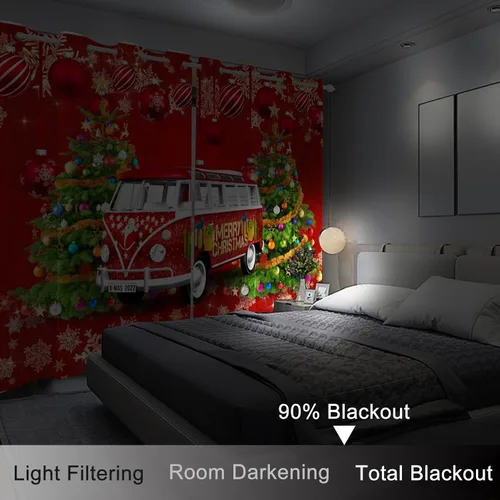 Vista 6 de AWERT Cortinas de Navidad para sala de estar, Navidad tradicional temporada de invierno, árbol de Navidad, juego de 2 paneles de cortinas opacas