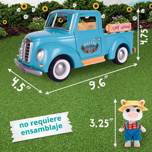 Vista 5 de Honey Bee Acres Buzzby Camión de Granja Vehículo con Figura de Muñeca en Miniatura, 10 Piezas, Edades 3+